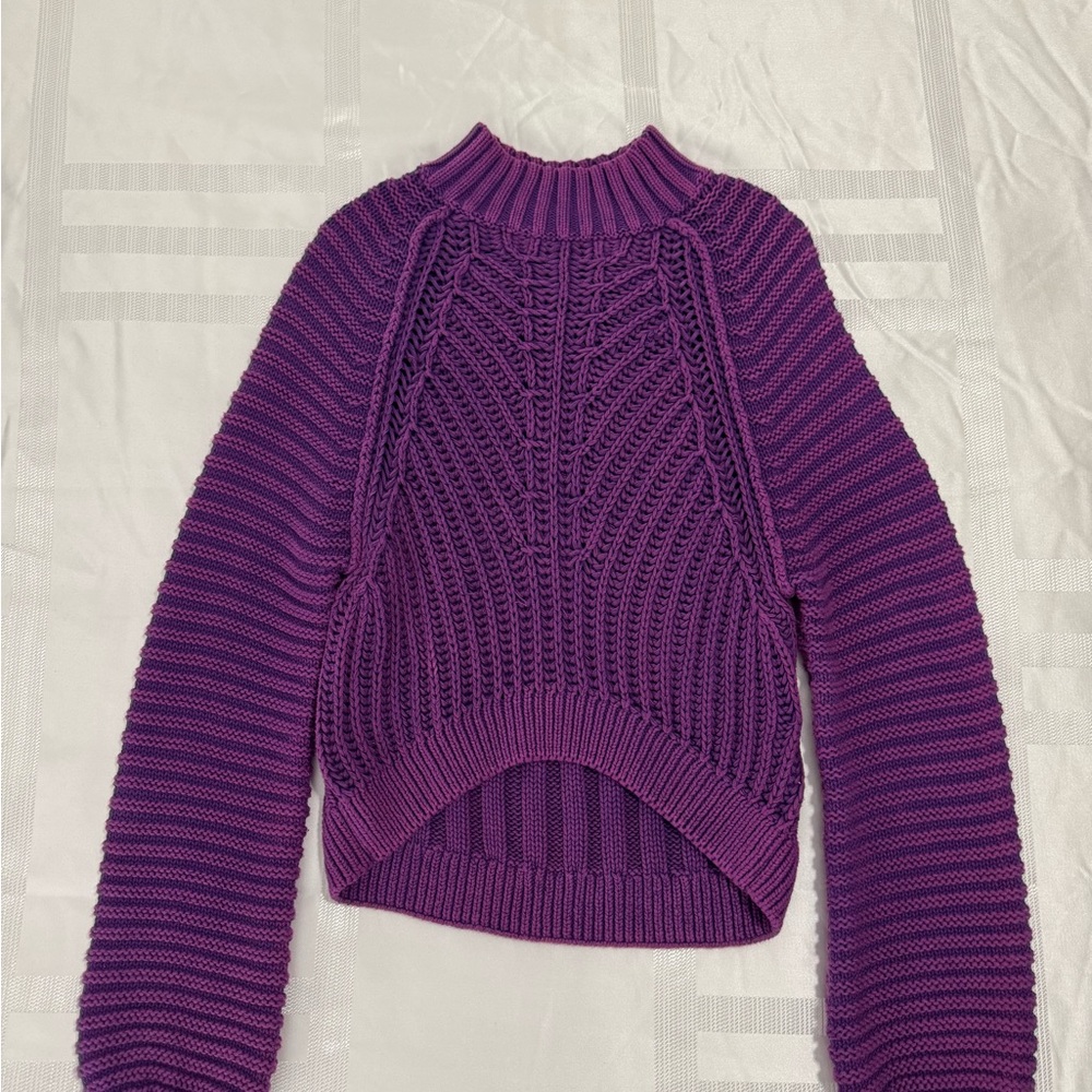 Free People Vibrant Purple Cable Mock Neck Sweater